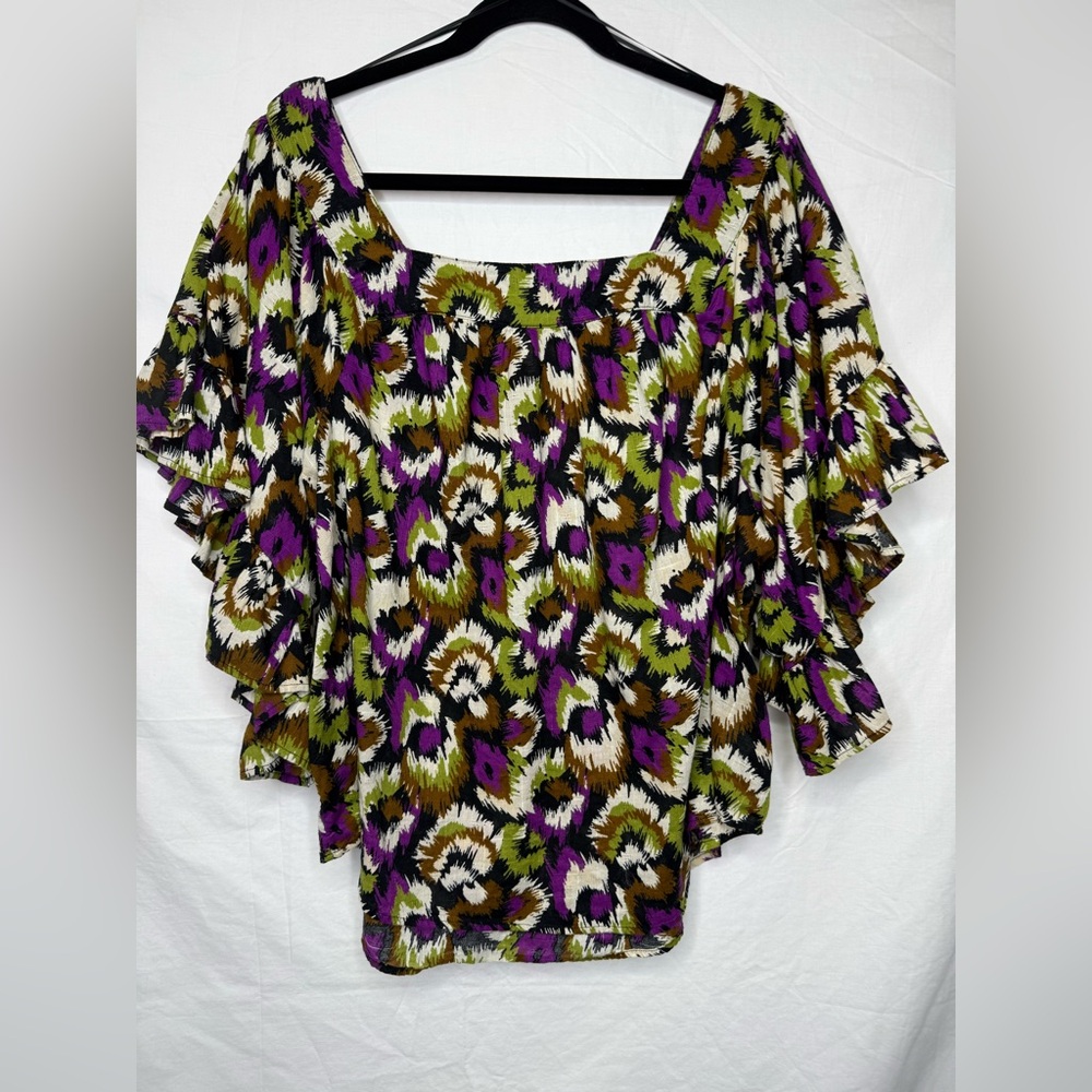 Terra & Sky Purple and Green Patterned Blouse